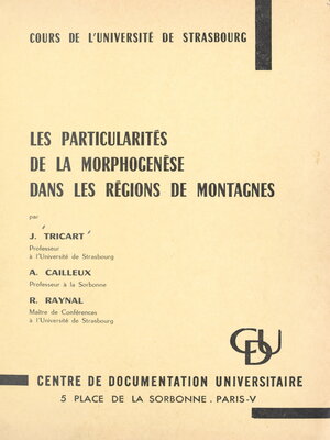 cover image of Les particularités de la morphogenèse dans les régions de montagnes